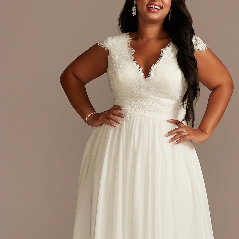 Lace Illusion Back Chiffon Tall Plus Wedding Dress by David’s Bridal